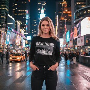 VINTAGE ENT NEW YORK GRAPHIC TOP SZ L 100% NYLON